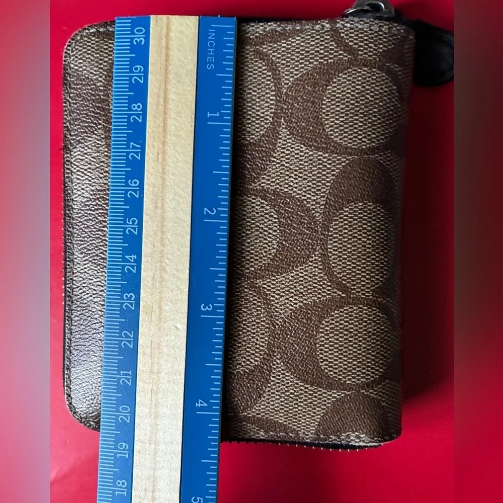 Coach Signature Canvas Small Zip Wallet in Brown/Tan